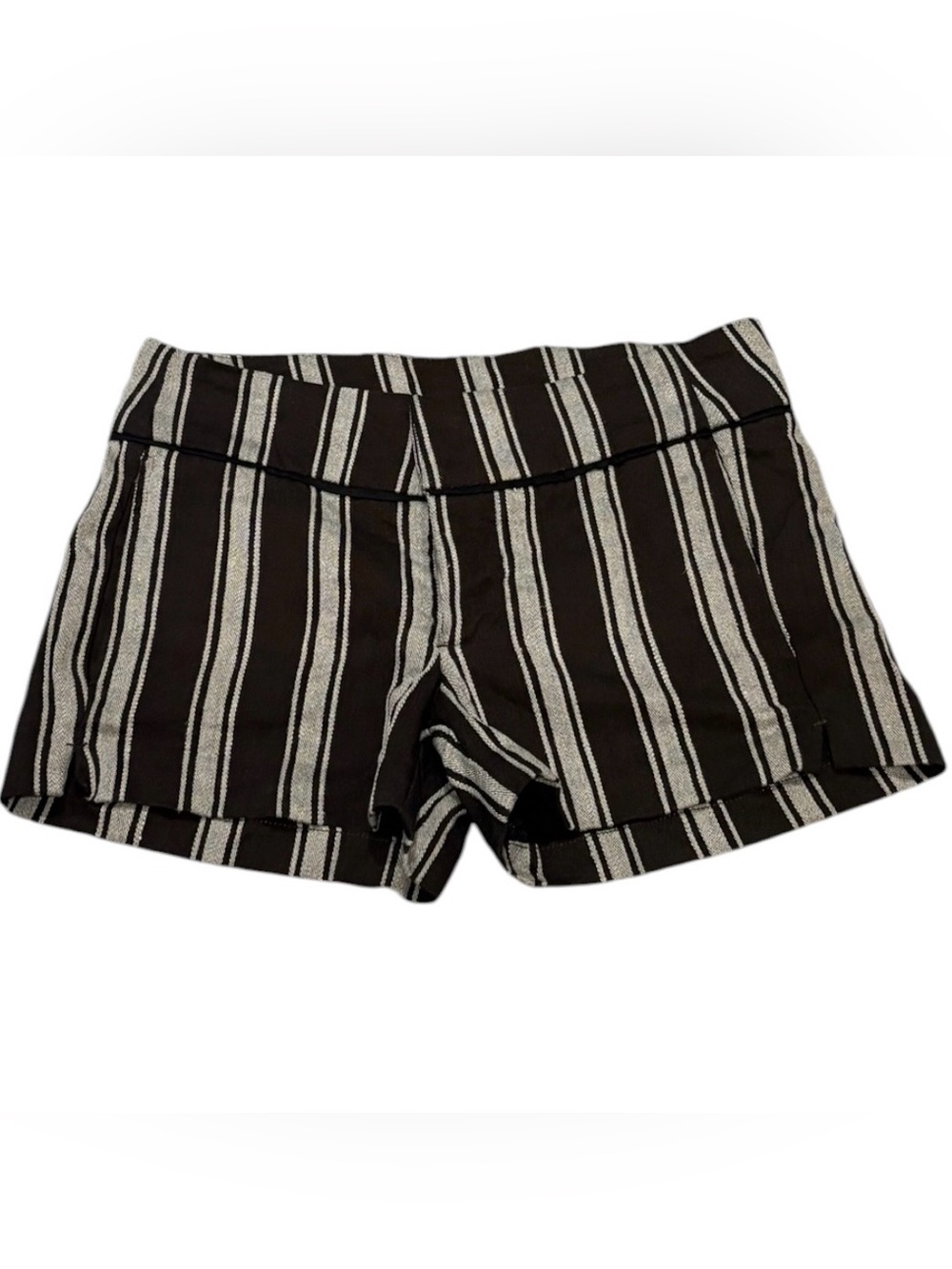 NSF Black Cream Striped Linen Blend Shorts Size 0